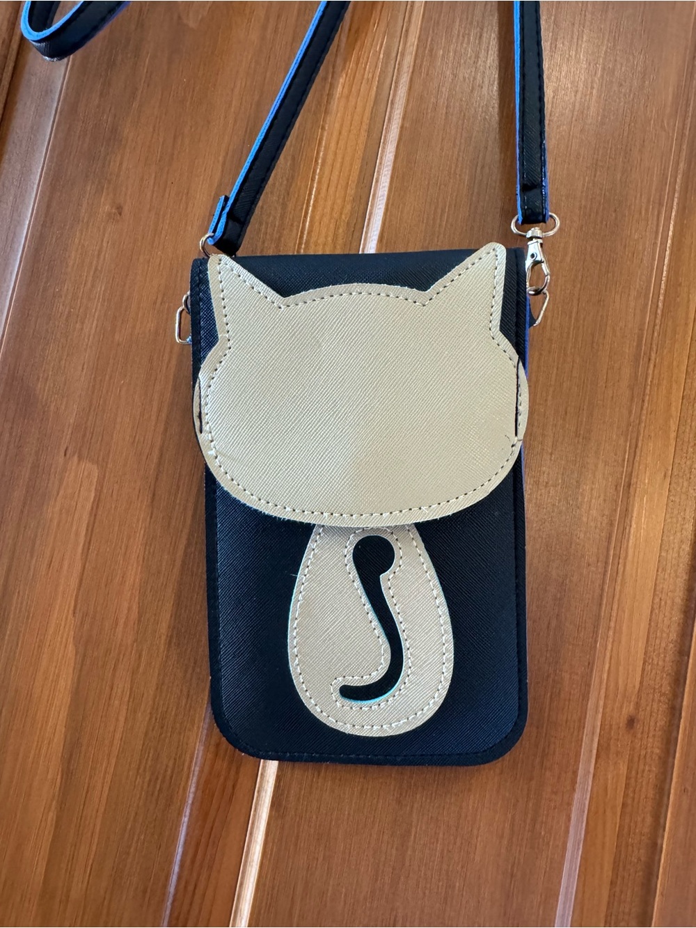 Cat Accent Crossbody Phone Bag - Black and Cream